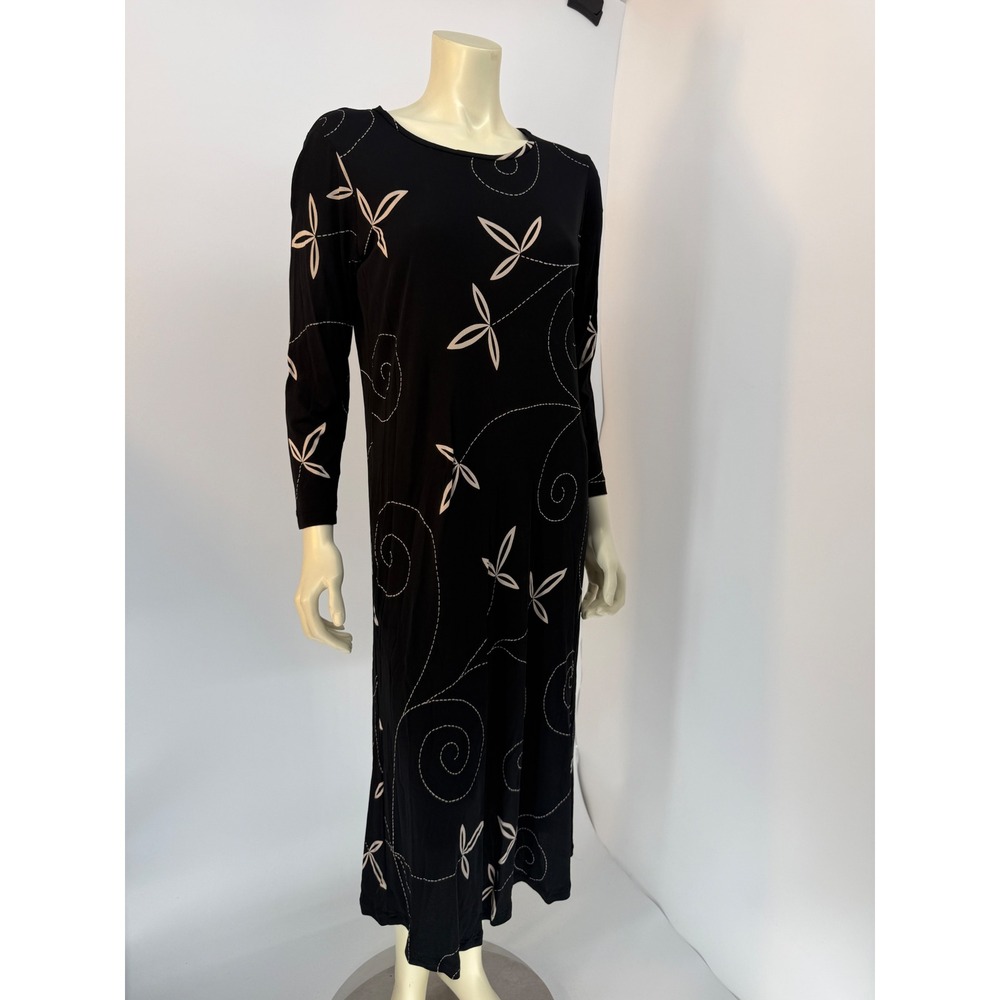 Vintage 90s David Dart Collection Boho Gothic Maxi‎ Dress Black Embroidered M
